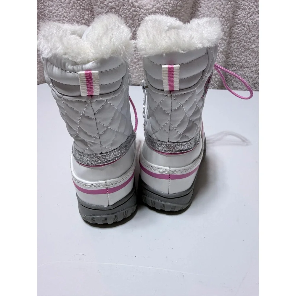 Totes Kids Star White Quilted Snow Boots Pink Glitter Faux Fur Size 8 Toddler